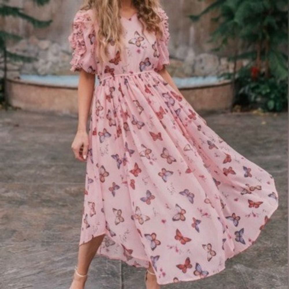 JessaKae Pink Butterfly High-Low Dress